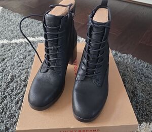 Luck Brand Women's Qiama Lace-Up Heeled Combat Booties Black Size 9.5